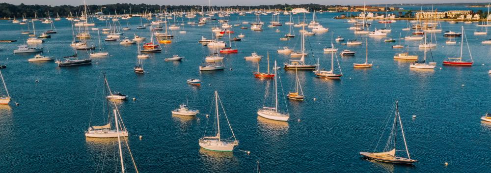 A colorful array of sailboats in Newport, Rhode Island