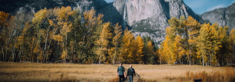 Walking along Berg Bridge in Yosemite National Park, California