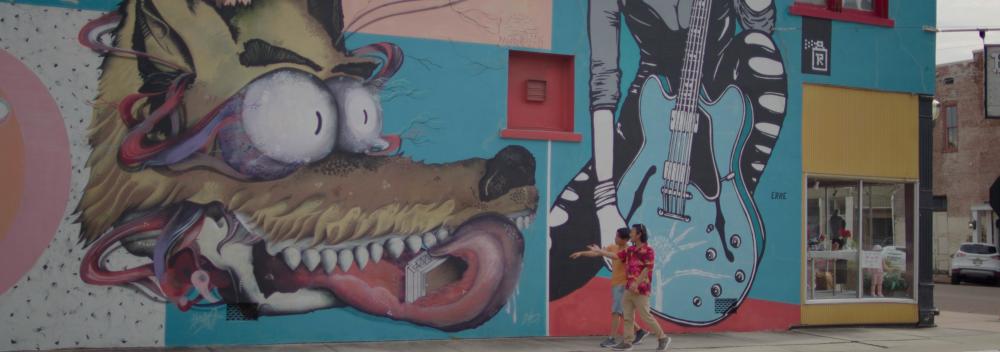 Checking out mural art in Clarksdale, Mississippi