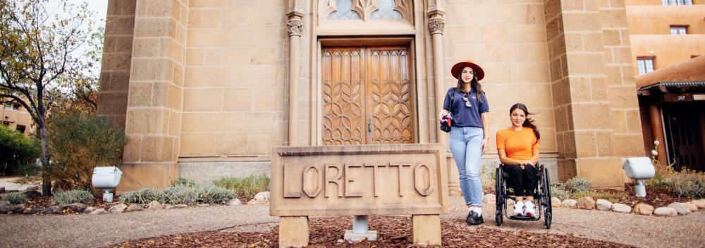 The Gothic exterior of the Loretto Chapel in Santa Fe, New Mexico