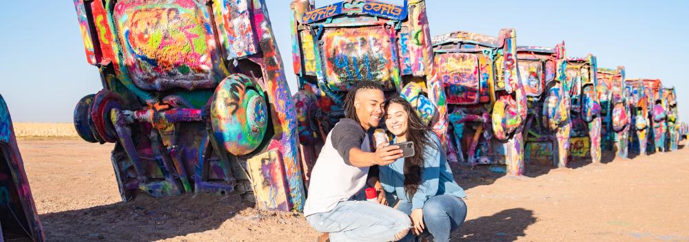 Sightseeing at Cadillac Ranch in Amarillo, Texas